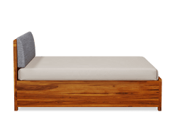 Elm Furniture Sheesham Wood Bed with Upholstered Headboard & Drawer Storage – Honey (King Size)