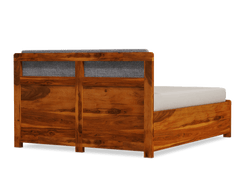 Elm Furniture Sheesham Wood Bed with Upholstered Headboard & Drawer Storage – Honey (King Size)