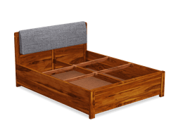 Elm Furniture Sheesham Wood Bed with Upholstered Headboard & Drawer Storage – Honey (King Size)