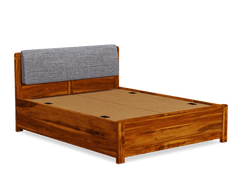 Elm Furniture Sheesham Wood Bed with Upholstered Headboard & Drawer Storage – Honey (King Size)