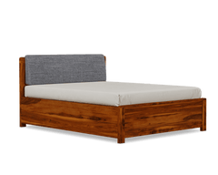Elm Furniture Sheesham Wood Bed with Upholstered Headboard & Drawer Storage – Honey (King Size)