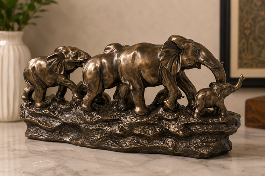 Antique Bronze Elephant Family Sculpture