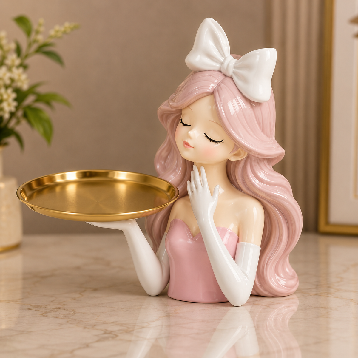 Elegant Princess Decorative Serving Tray Sculpture