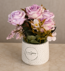 Premium Artificial Lavender Rose Floral Arrangement in Ceramic Pot
