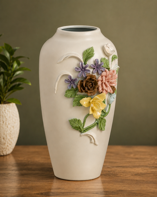 Luxury Embossed Floral Ceramic Decorative Vase