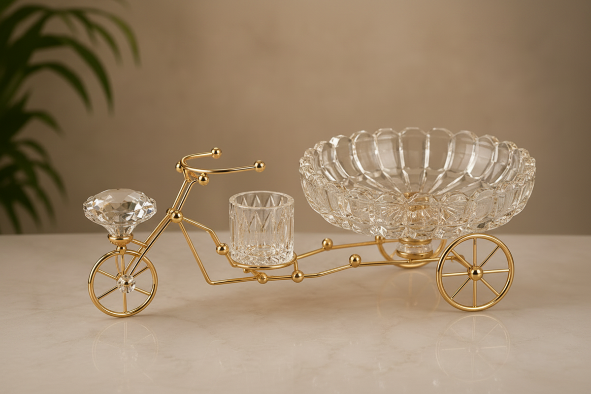 Luxury Crystal Bowl Decorative Bicycle Showpiece
