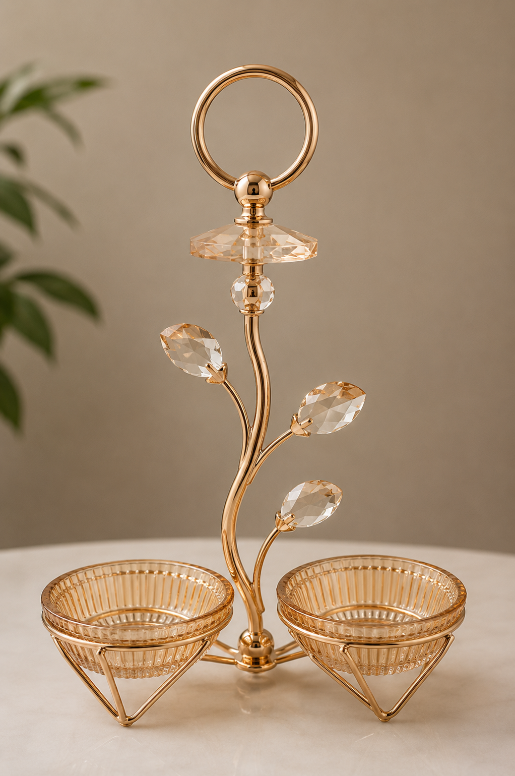 Luxury Crystal Twin Bowl Decorative Stand