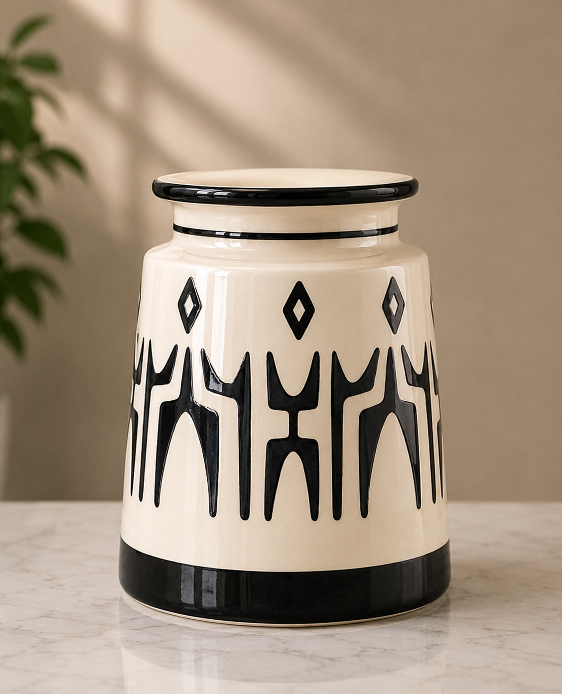 Contemporary Geometric Ceramic Storage Jar