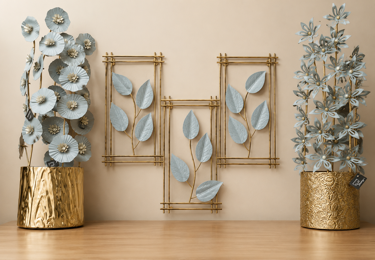 Luxury Gold & Silver Metal Leaf Wall Art Panel