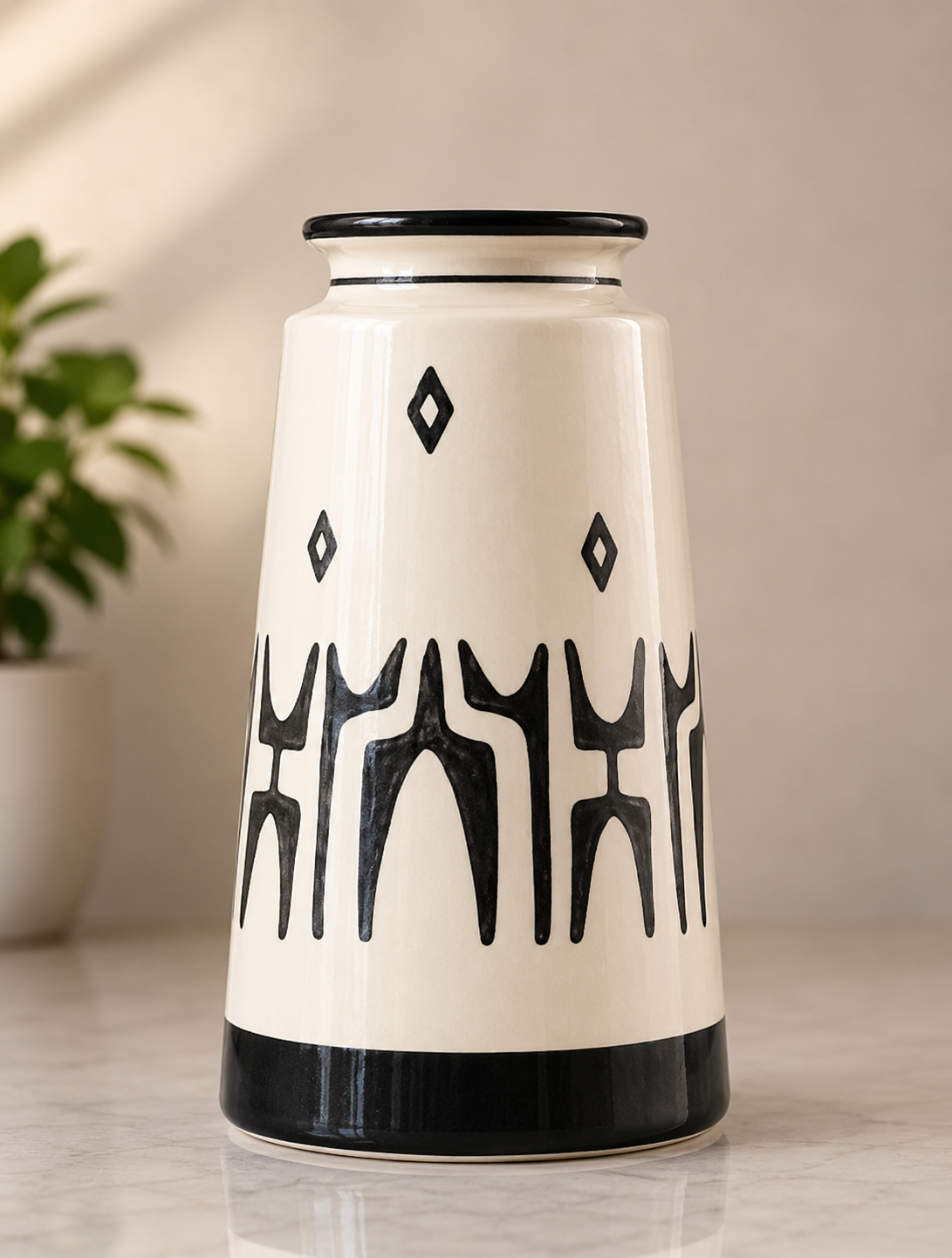 Contemporary Black & White Geometric Ceramic Vase