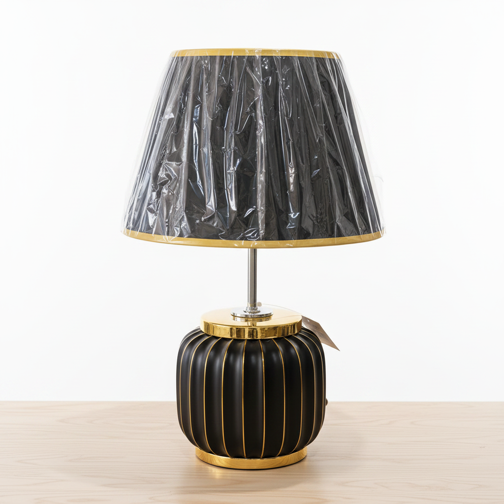 Modern Ribbed Ceramic Table Lamp with Fabric Shade