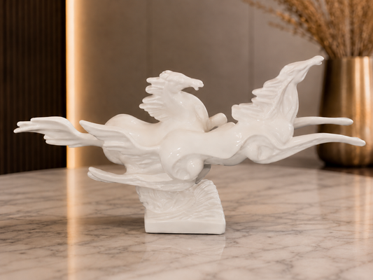 Winged Horse Sculpture (White Resin Art)