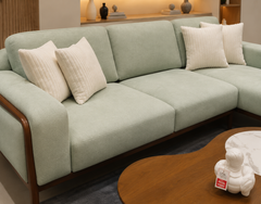 Modern Scandinavian Sage Green Fabric Sectional Sofa with Right-Hand Chaise and Designer Accent Chairs