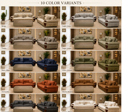 Royal Milano Luxury Dual-Tone Premium Fabric & Leatherette Living Room Sofa Set with Designer Wooden Accents