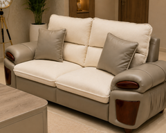 Royal Milano Luxury Dual-Tone Premium Fabric & Leatherette Living Room Sofa Set with Designer Wooden Accents