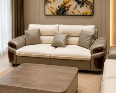 Royal Milano Luxury Dual-Tone Premium Fabric & Leatherette Living Room Sofa Set with Designer Wooden Accents