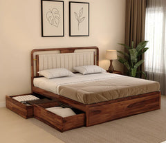 ELM Furniture Premium Sheesham Wood King Size Bed with Spacious Drawer Storage | Solid Wood Storage Bed for Home & Bedroom, Durable Wooden King Drawer Bed, 208.28 cm × 190.5 cm (6.83 ft × 6.25 ft)
