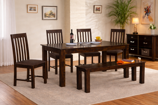 Sheesham Wood Dining Set with Drawers and Bench