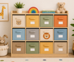 Premium Pastel Kids Fabric Drawer Toy Storage Organizer with Multi-Color Bins and Light Wooden Frame