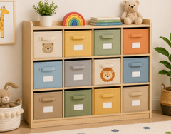 Premium Pastel Kids Fabric Drawer Toy Storage Organizer with Multi-Color Bins and Light Wooden Frame