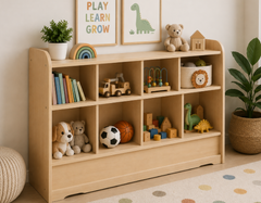 Scandinavian Natural Wood Kids Toy Storage & Display Unit