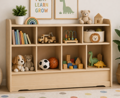 Scandinavian Natural Wood Kids Toy Storage & Display Unit