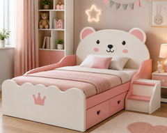 Pastel Bear Princess Kids Bed with Side Step Storage