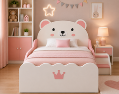 Pastel Bear Princess Kids Bed with Side Step Storage