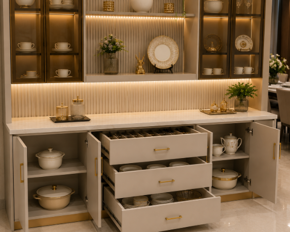 Luxury Glass Door Crockery Unit