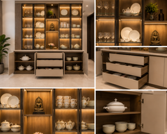 Premium Walnut Glass Crockery Display Unit