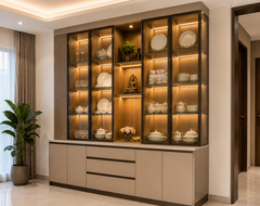 Premium Walnut Glass Crockery Display Unit