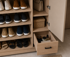 Modern Oak wood Storage Shoe Rack Cabinet with Utility Drawer and Multi-Level Shoe Organizer