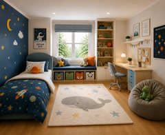 Dreamy Galaxy Kids Bedroom with Smart Study Corner and Cozy Space Theme