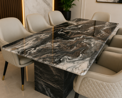 Valencia Marble Top 6 Seater Dining Table Set with Contemporary Upholstered Dining Chairs
