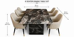 Valencia Marble Top 6 Seater Dining Table Set with Contemporary Upholstered Dining Chairs