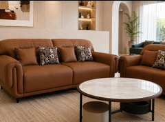 Aurelio Luxe Premium Genuine Leather 3+2 Seater Contemporary Living Room Sofa Set with Sculpted Rolled Armrests, Deep Comfort Cushions, and Modern Designer Silhouette