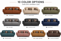Aurelio Luxe Premium Genuine Leather 3+2 Seater Contemporary Living Room Sofa Set with Sculpted Rolled Armrests, Deep Comfort Cushions, and Modern Designer Silhouette