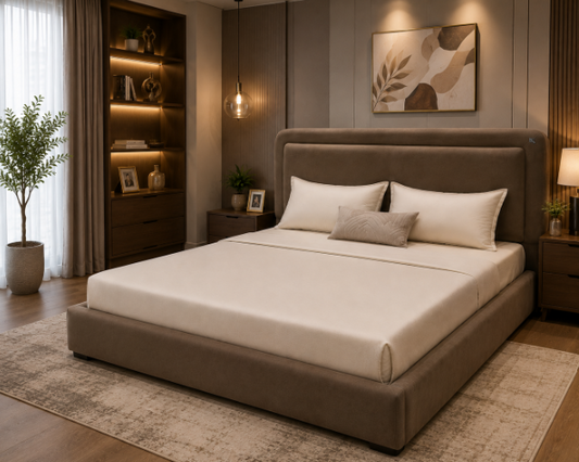 Veloura Royale Premium Upholstered Platform Bed with Contemporary Curved Wingback Headboard and Luxury Soft-Touch Fabric Finish