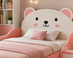 Pastel Bear Princess Kids Bed with Side Step Storage