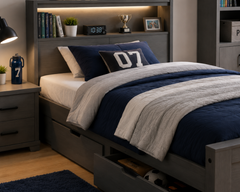 Modern Gaming Sports Theme Boys Bed with LED Shelf Headboard