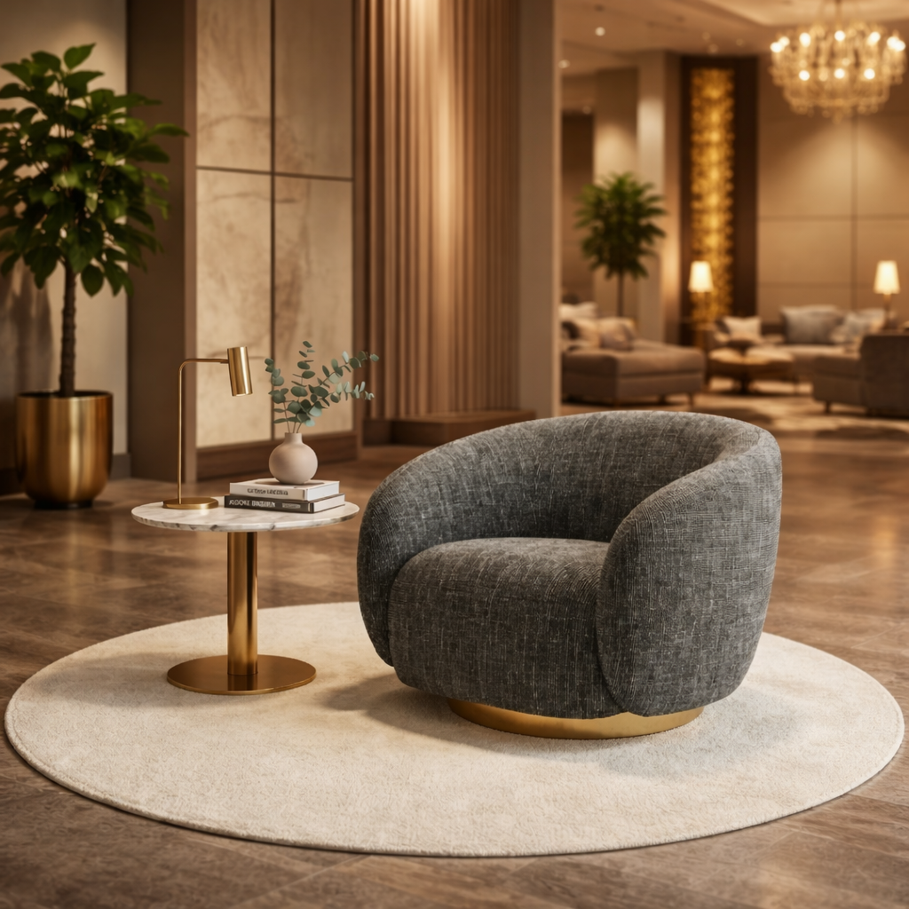Luxury Swiss Accent Chair Black  360 Degree Rotatable Arm Chair With Ultra Soft and Confortable Lounge Premium Textured Fabric (sand)