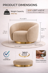 Luxury Swiss Sand Arm Chair 360 Degree Rotatable Arm Chair With Ultra Soft and Confortable Lounge Premium Textured Fabric (sand)
