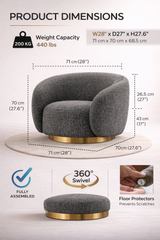 Luxury Swiss Accent Chair Black  360 Degree Rotatable Arm Chair With Ultra Soft and Confortable Lounge Premium Textured Fabric (sand)