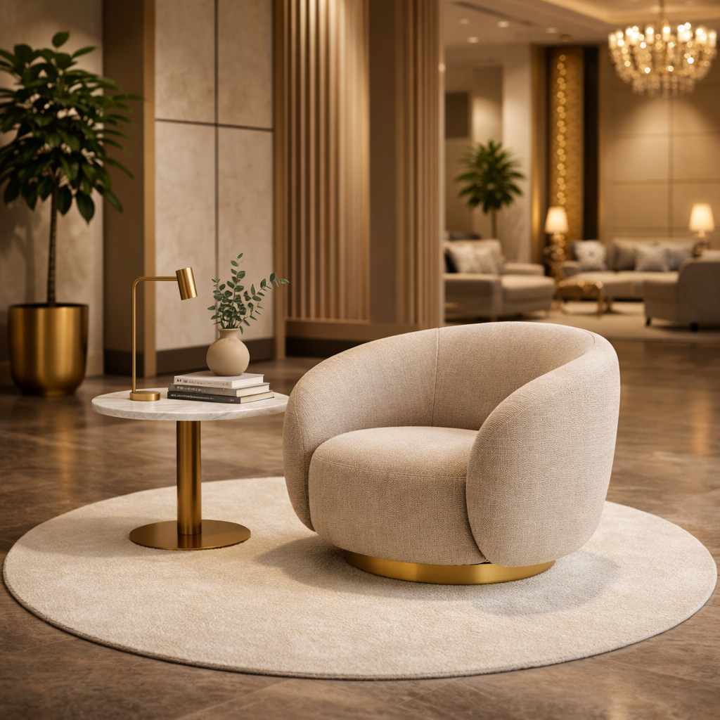 Luxury Swiss Sand Arm Chair 360 Degree Rotatable Arm Chair With Ultra Soft and Confortable Lounge Premium Textured Fabric (sand)