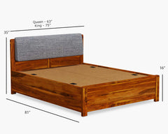 Elm Furniture Sheesham Wood Bed with Upholstered Headboard & Drawer Storage – Honey (King Size)